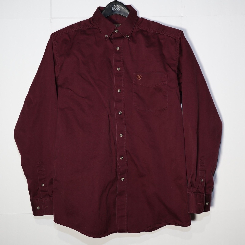 Ariat Mens Lt Maroon Long Sleeve Button Down Long Sleeve Collard Dress Shirt